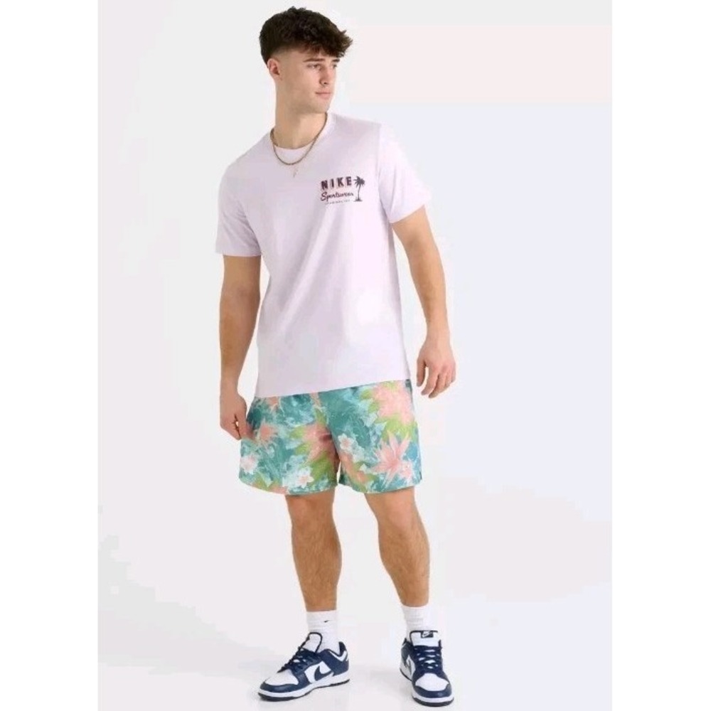 Nike Sportswear Woven Tropical Mesh Shorts Mens Small Floral 3 Pockets Blue